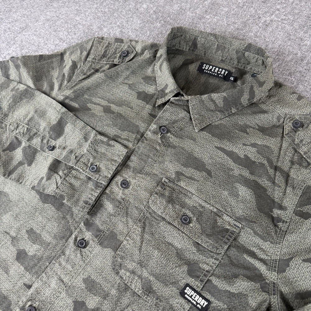 Superdry Surplus NY Mens XXL Camo Military Utility Shirt Long Sleeve Cotton